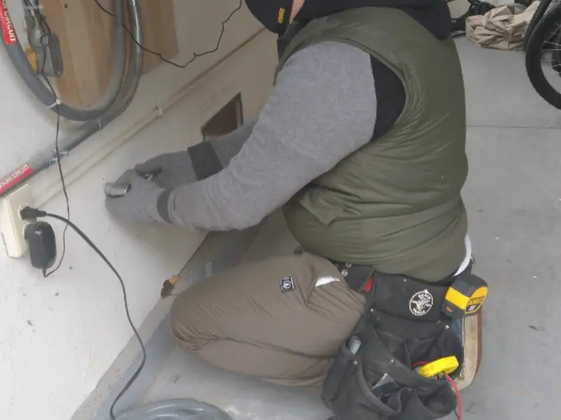 Electrician performing outlet wiring in a East Port Orchard garage